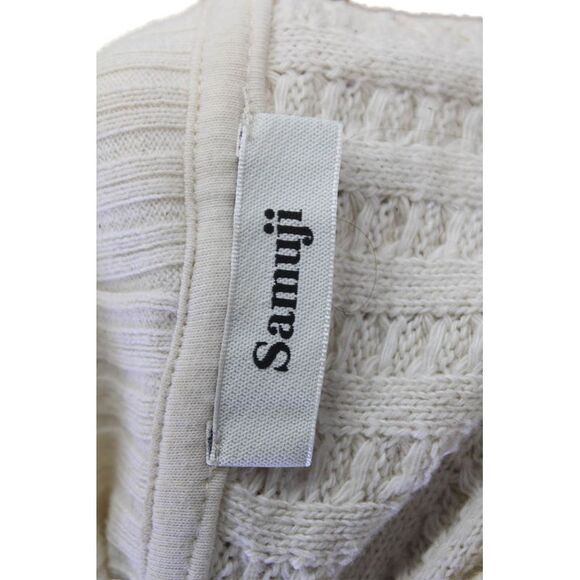 Samuji Womens Cotton Long Sleeve Textured Mock Neck Sweater Cream Size S - Picture 4 of 6